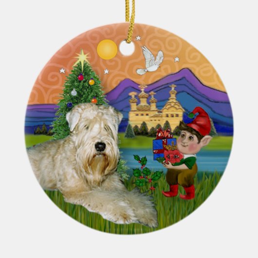Xmas Fantasy - Soft Coated Wheaten Terrier Keramisch Ornament (Voorkant)