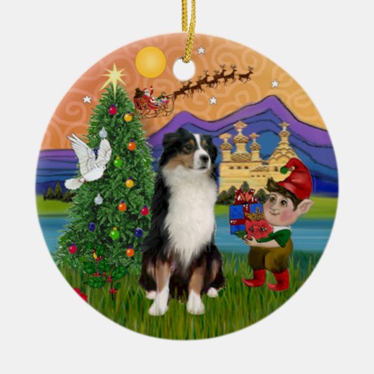 Xmas Fantasy - Tri Australian Shepherd Keramisch Ornament (Voorkant)