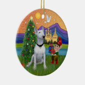 Xmas Fantasy - Witte Bull Terrier (P) Keramisch Ornament (Rechts)