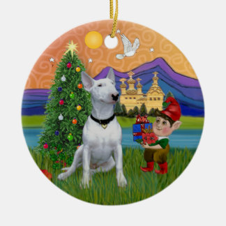 Xmas Fantasy - Witte Bull Terrier (P) Keramisch Ornament