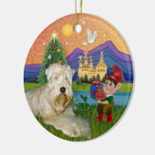 Xmas Fantasy - Zacht gecoate Wheaten Terrier Keramisch Ornament (Links)
