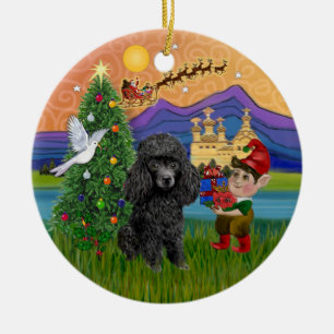 Xmas Fantasy - Zwarte Min. of Toy Poodle Keramisch Ornament