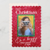 Xmas Feestdagen Glitter Foto Kerst Kaart (Voorkant / Achterkant)