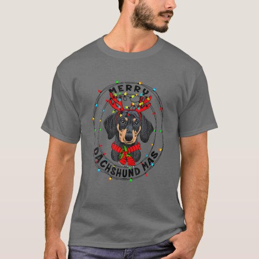 Xmas Funny Merry Dachshundmas Cute Dachshund Reind T-shirt (Voorkant)