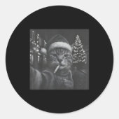 Xmas Funny Smoking Cat Cigarette Kitty Gen Z Meme  Ronde Sticker (Voorkant)