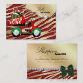 Xmas geeft juwelen Gold Red Zebra Glitter Ethnic Visitekaartje (Voorkant / Achterkant)