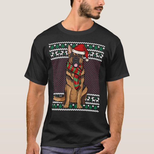 Xmas German Shepherd Dog Santa Hat T-shirt (Voorkant)