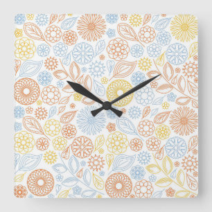 Xmas Gift Abstracte Flowers op White Vierkante Klok