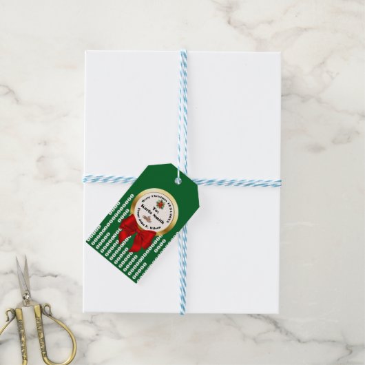XMAS GIFT BAG green & red numbers editable Cadeaulabel (Met Touw)