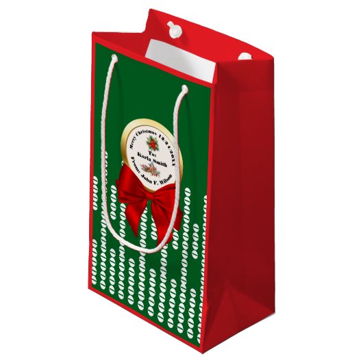 XMAS GIFT BAG green & red numbers editable Klein Cadeauzakje (Voorkant Gekanteld)