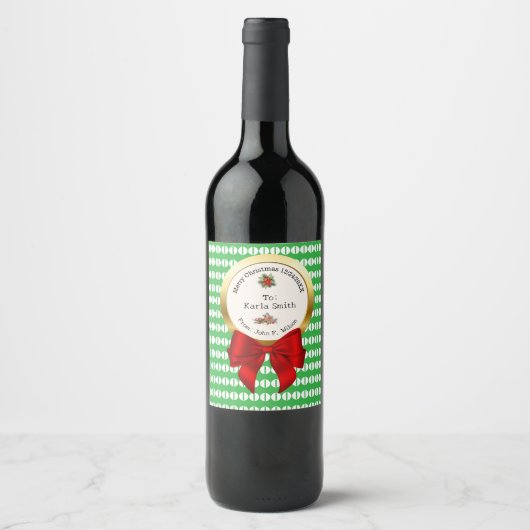 XMAS GIFT BAG green & red numbers editable Wijn Etiket (Voorkant)