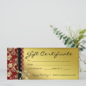 Xmas Gift Certificates Salon Spa Gold Red Floral (Staand voorkant)