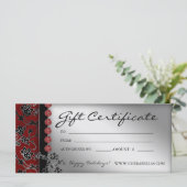 Xmas Gift Certificates Salon Spa Silver Red Floral (Staand voorkant)