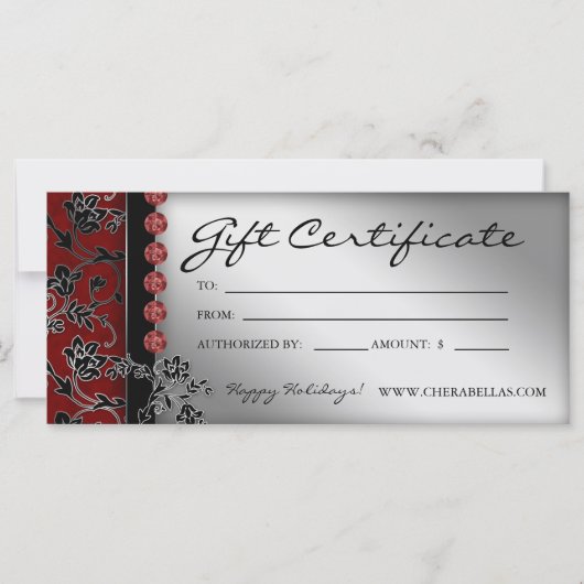 Xmas Gift Certificates Salon Spa Silver Red Floral (Voorkant)