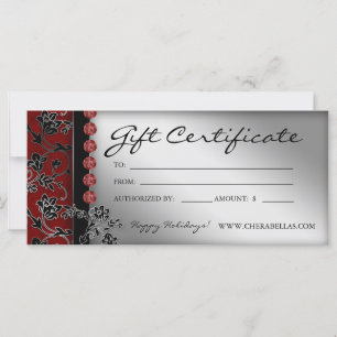 Xmas Gift Certificates Salon Spa Silver Red Floral