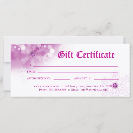 Xmas Gift Certificates Spa Pink Snow Jewelry (Achterkant)