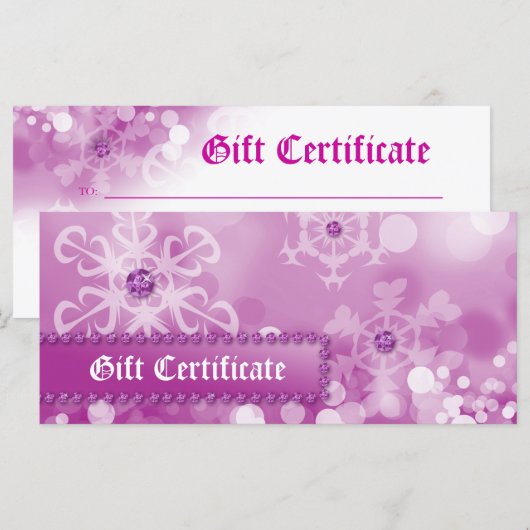 Xmas Gift Certificates Spa Pink Snow Jewelry (Voorkant / Achterkant)