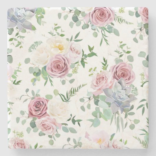 Xmas Gift Creamy White Antiek Roos Stenen Onderzetter (Voorkant)