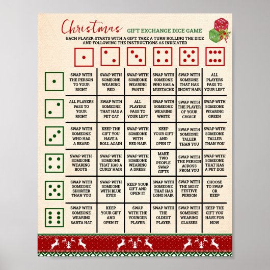 Xmas Gift Exchange Roll Dice Game Ugly Sweater Poster (Voorkant)
