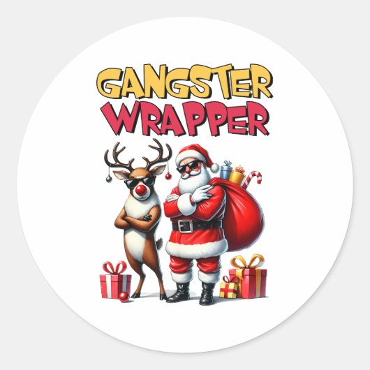 Xmas Gift Gangster verpakt Ronde Sticker (Voorkant)