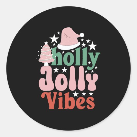 Xmas Gift Holly Jolly Vibes Ronde Sticker (Voorkant)