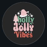 Xmas Gift Holly Jolly Vibes Ronde Sticker<br><div class="desc">Xmas Gift Holly Jolly Vibes</div>