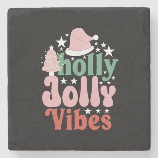 Xmas Gift Holly Jolly Vibes Stenen Onderzetter (Voorkant)