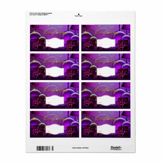 Xmas Gift Label Paarse Wit Kerstmis (Full Sheet)