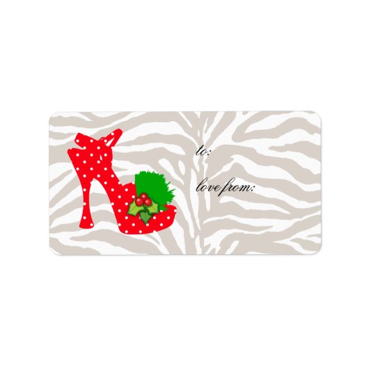Xmas Gift Labels Schattigee Zebra Schoen Rode stip (Voorkant)