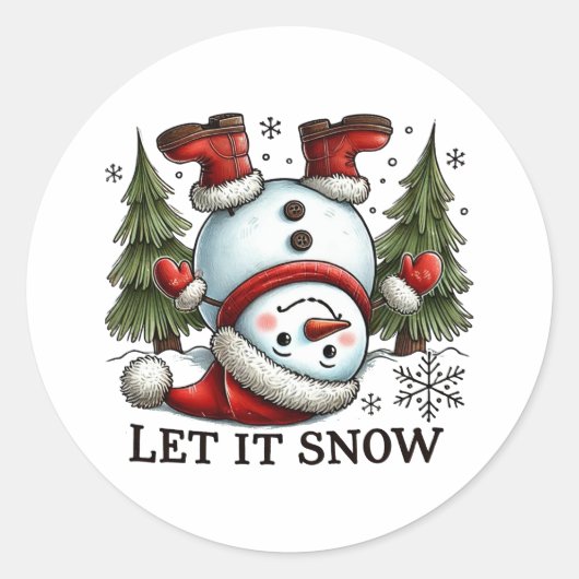 Xmas Gift Let It Snow Man Ronde Sticker (Voorkant)