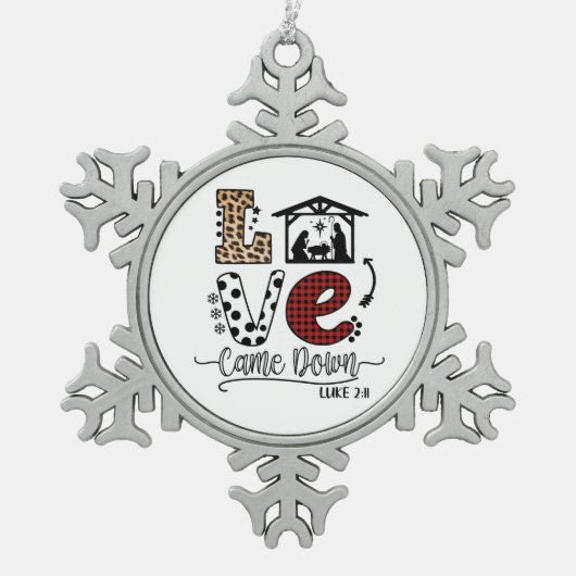 Xmas Gift Love kwam neer Tin Sneeuwvlok Ornament (Voorkant)