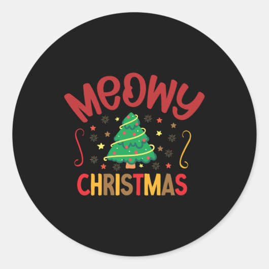 Xmas Gift Meowy Kerstmis Ronde Sticker (Voorkant)