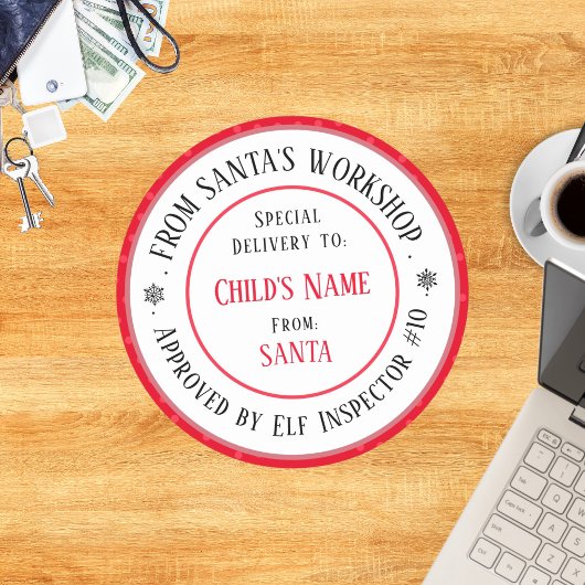 Xmas Gift Santa's Workshop Gepersonaliseerde naam Ronde Sticker