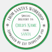 Xmas Gift Santa's Workshop Gepersonaliseerde Naam Ronde Sticker (Voorkant)