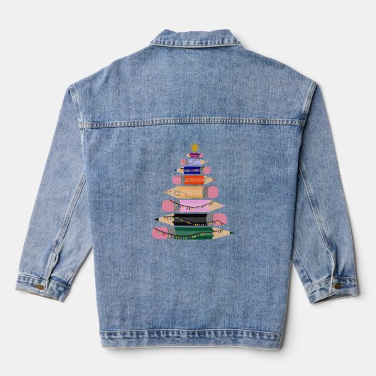Xmas Gift Voor Leraar, Pen Vrolijk Kerstboom Denim Jacket (Achterkant)