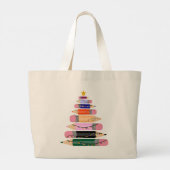 Xmas Gift Voor Leraar, Pen Vrolijk Kerstboom Grote Tote Bag (Achterkant)