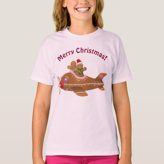 Xmas Gingerbread Airplane Cartoon T-shirt (Voorkant)