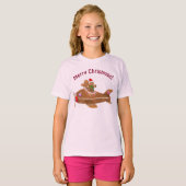 Xmas Gingerbread Airplane Cartoon T-shirt (Voorkant volledig)