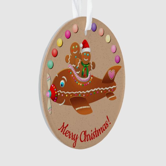 Xmas Gingerbread Cartoon en vliegtuigtrein Ornament (voorkant)