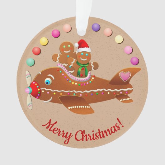 Xmas Gingerbread Cartoon en vliegtuigtrein Ornament (voorkant)