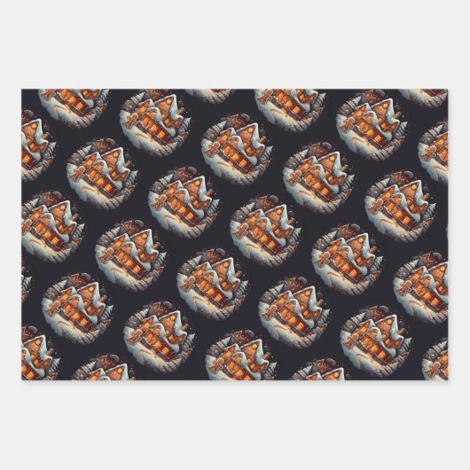 Xmas Gingerbread huis en snoepriet Inpakpapier Vel (Voorkant)