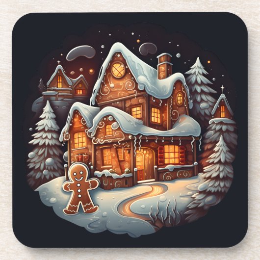 Xmas Gingerbread man huis Bier Onderzetter (Voorkant)