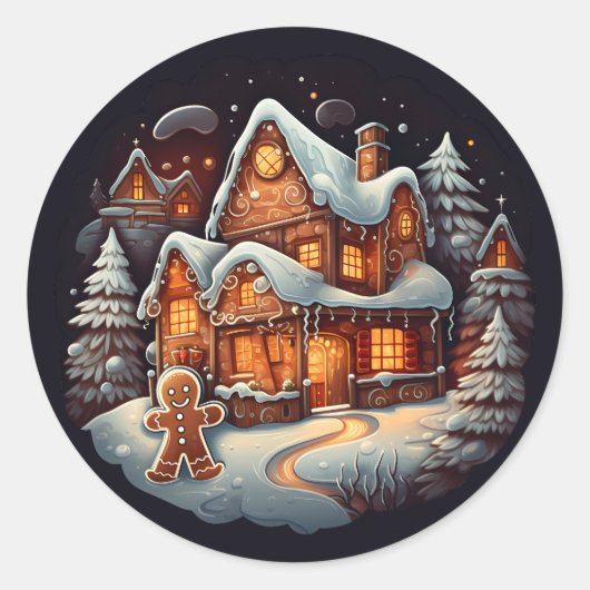 Xmas Gingerbread man huis Ronde Sticker (Voorkant)