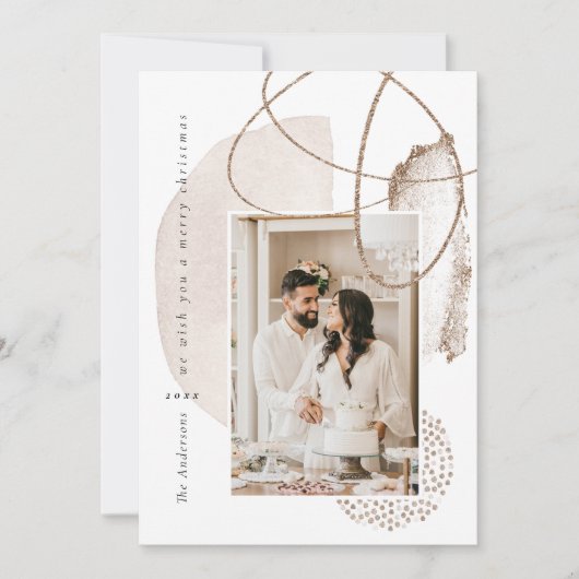 Xmas Gold Boho Modern Geometric Photo Holiday Card Feestdagenkaart (Voorkant)