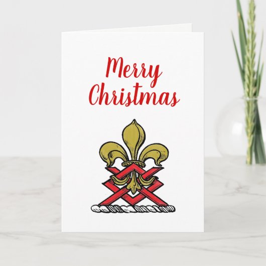 Xmas Gold Red Heraldic Crest Fleur de Lis Emblem Feestdagen Kaart (Voorkant)