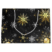 Xmas Golden Snowflakes on Black Background Groot Cadeauzakje (Voorkant)