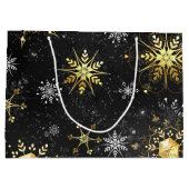 Xmas Golden Snowflakes on Black Background Groot Cadeauzakje (Achterkant)