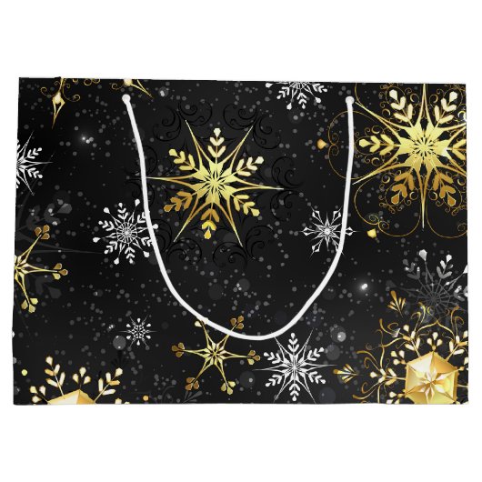 Xmas Golden Snowflakes on Black Background Groot Cadeauzakje (Achterkant)