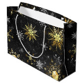 Xmas Golden Snowflakes on Black Background Groot Cadeauzakje (Achterkant Gekanteld)