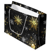 Xmas Golden Snowflakes on Black Background Groot Cadeauzakje (Voorkant Gekanteld)